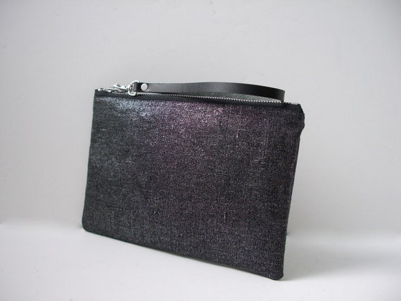 black leather wristlet clutch bag