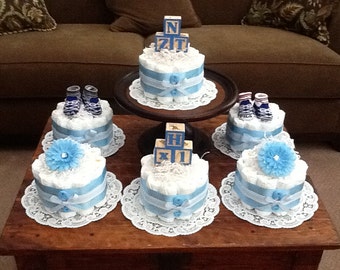 Blue Baby Shower Centerpieces bundt diaper cakes different colors and sizes available too