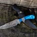 11" Inch Custom Hand Made Forged Damascus Steel Hunting Bowie Knife Fixed Blade Blue Camel Bone Handle With Leather Sheath Full Tang