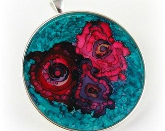 Alcohol Inks on Glass Wearable Art Pendant