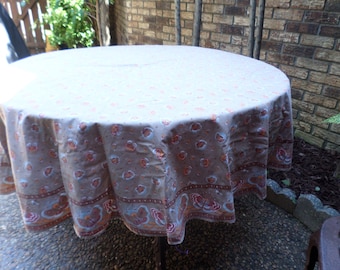 Clearance-Vintage Cocoa Brown with Blue Butterflies/Butterfly-65" Round-Tablecloth