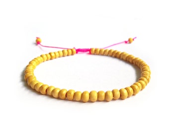 Wooden Bead Anklet, Hot Pink Anklet, Wood Beaded Ankle Bracelet, Beach Jewellery UK