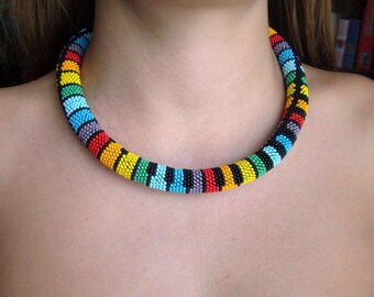 Music necklace Piano crochet necklace Piano keys Rainbow For the musician Multicolor Teacher gift Crochet jewelry Beaded rope Beadwork