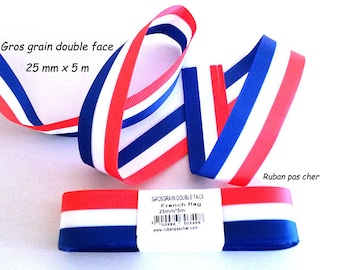 Ribbon grosgrain 25 mm x 5 m - Double sided - tricolor blue - white - red / French flag - cheap: the best quality