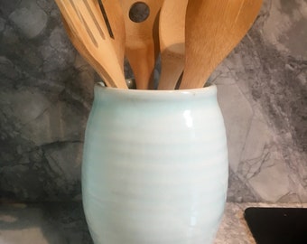 Porcelain utensil holder, porcelain kitchen utensils, handmade utensil container