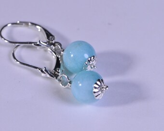 Amazonite Earrings Wire Wrapped Sterling Silver Gemstone Earrings Light Blue Earrings