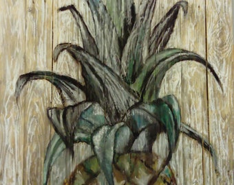 Pineapple. Chalk on wood (41.5" X 31.5")