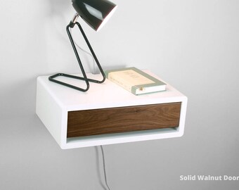 Mid Century Modern Nightstand with Door, Floating Retro Style Nightstand Table, Wall Mount Side Table, Bedside Table