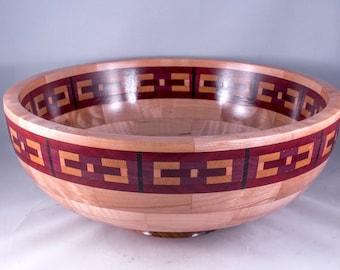 Wood bowl, segmented hand turned bowl,Large handmade bowl,figured maple, bloodwood, purpleheart, canarywood and bocote, unique SW design
