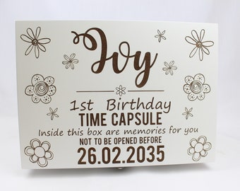 Luxury time capsule, Memory box, Keep sake box, Girls time capsule box, White memory box, Personalised time capsule, 1st birthday gift, Box