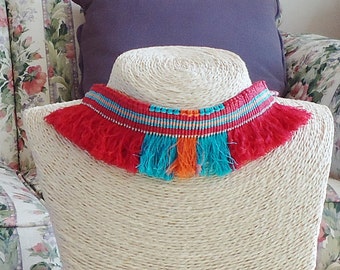 Native style choker, woven choker, textile choker, hand made jewelry, boho, fiber choker, fiber necklace, textile necklace