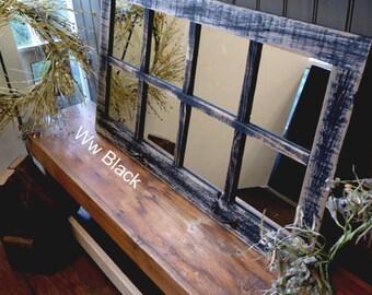 37.5" X 21.75" Painted Barn Window Pane Mirror Homesteader Style