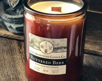 BUTTERED BEER Candle | Wood Wick, Soy | Amber Cork Jar | Huffpo.com Gift Guide for Harry Potter Fans | Book Geek Fandom | like Butterbeer