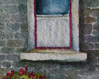 Artist Trading Card Art Card Watercolor of Irish Window ACEO Original Watercolor Original Art