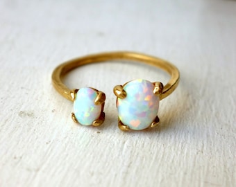 Ready to Ship - Brass Dual Stone Ring- Opal and Opal
