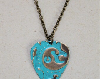 Guitar Pick Necklace for Women, Guitar Pick Jewelry, Music Jewelry, Musician Gift, Vintaj Jewelry, 16 to 18 inches, Turquoise Necklace