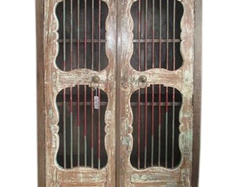 FARMHOUSE URBAN City Chic Iron JALI Armoire Vintage Doors Cupboard British Colonial Bookcase Armoire Cabinet