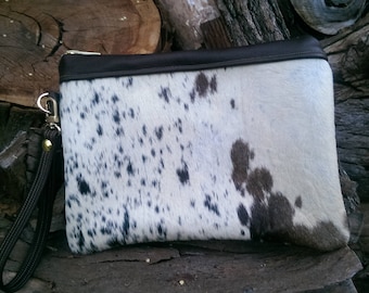 single hair on hide clutch bag