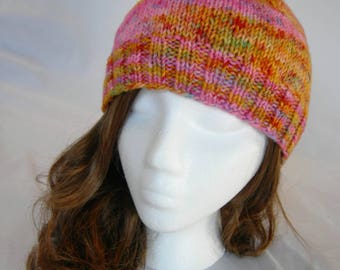 Psychedelic speckle beanie hand knit merino beanie