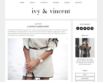 Wordpress Theme Premade Blog Template Design - "Ivy & Vincent" Instant Digital Download