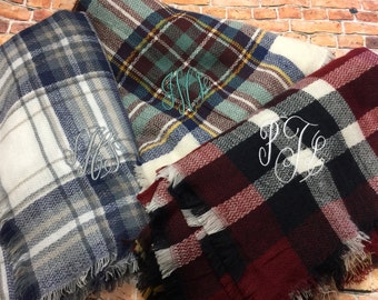Monogram Plaid Blanket Scarf - Personalized Blanket Scarf | Teacher Gift | Blanket Scarves | Plaid Scarf | Tartan Scarf | Gift Under 20