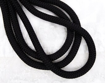 Braided Trim Rope Cord, Semisoft Climbing Cord, Black Striped String Round Cord 9-10mm approx. - 1Yard/ 92cm (1 piece)