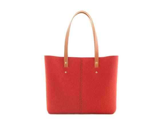 Wool Felt TOTE BAG / orange tote bag / womens bag / felt shoulder bag / carry all bag / made in Italy