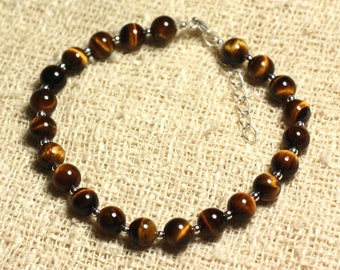Bracelet 925 sterling silver and stone - Tiger eye 6mm
