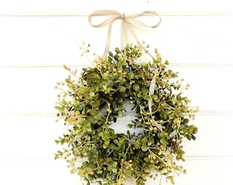 Farmhouse Wreath-Fall Wreath-MINI Window Wreath-Eucalyptus Wreath-Fixer Upper-Farmhouse Decor-Boxwood Wreath-Wall Decor-Small Wreath-Gifts