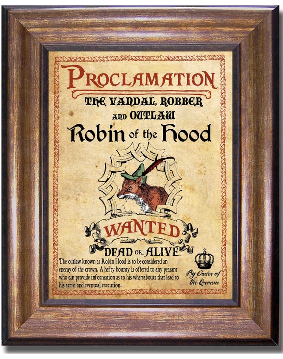 Robin Hood Wanted Dead or Alive Disney Vintage Style Print