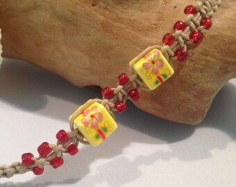 Touch Of the Orient Beaded Hemp Macrame Anklet