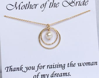 Mother of the bride gift, mother of the groom gift, gift for mum, gold circle necklace, circle pearl necklace, mother necklace