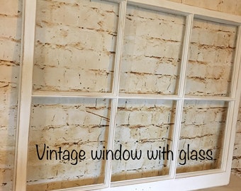 Farmhouse Decor, Window Frame, Window Frame with Glass, Vintage Window