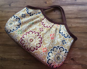 Japanese kimono obi , granny bag , gold