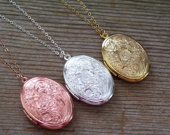 Rose Gold Filled Locket Necklace, Sterling Silver Locket Necklace, Floral Locket, Gold Filled Locket Necklace, Photo Locket, Mother's Day