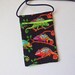 Pouch Zip Bag CHAMELEON on black Fabric. Great for walkers markets travel. Cell Phone Pouch. Multiple uses. Small Rainbow fabric Purse.