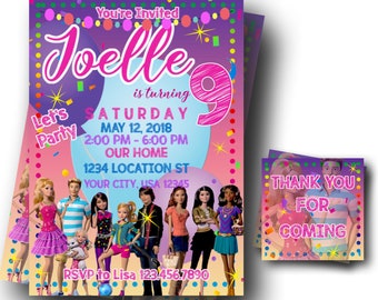 Digital Barbie Invitation - Barbie Dreamhouse Invite - Barbie Party Invitation - PRINTABLE - FREE Thank You Cards