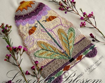 Lavender Blossom Flower Skep Hive Bombus Honeybee Bumble Punch Needle Embroidery DIGITAL Jpeg PDF PATTERN Michelle Palmer Painting w/Threads