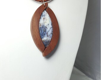 Merlinite/Dendritic Opal Jarrah Wood Pendant - Men, boys, women - DOJWP1001