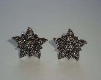GORGEOUS Marcasite Flower Petal Clip Earrings
