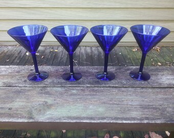 Vintage Set of Four Cobalt Blue Martini Glasses - Martini Glasses - Cobalt Blue Glasses - Cosmopolitan Glasses - Martini Glasses