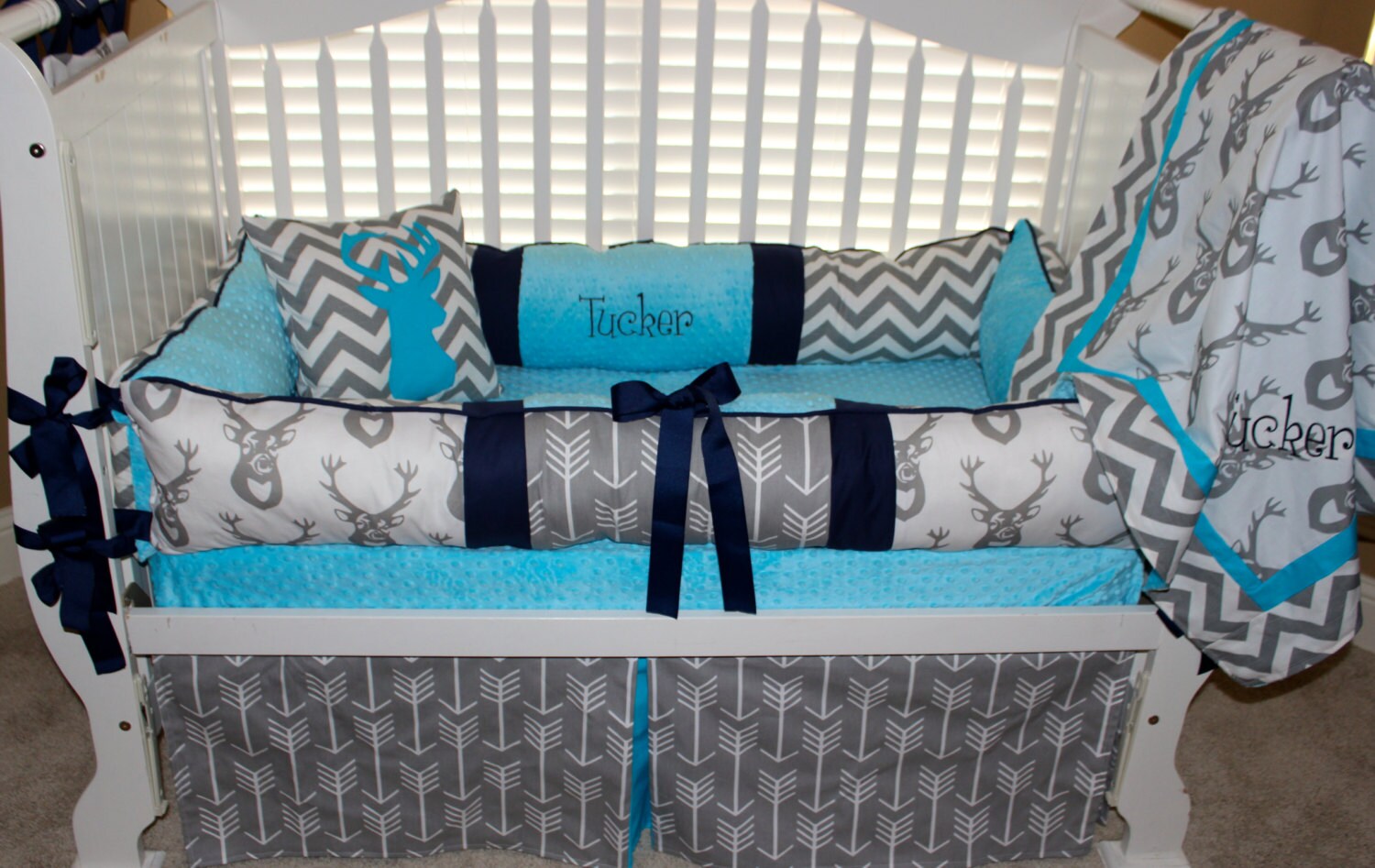 Custom baby bedding 6 pc set woodland deer forest lodge