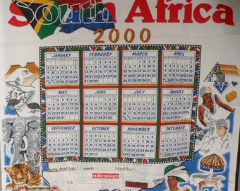 Millennial Cotton Fabric Calendar from SOUTH AFRICA/Made in South Africa/Year 2000 Cotton Fabric Calendar from South Africa/4 Sewing Project