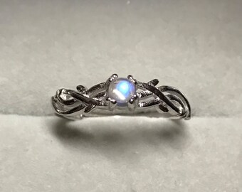 Leaves Moonstone Ring Adjustable Ring,4mm Christmas Gift, Winter jewelry, fashion jewelry, Victorian