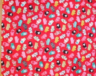Fabric remnant - red christmas mittens