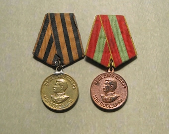 Soviet WW2 Medals, Victory Over Germany and For Valiant Work During WW2