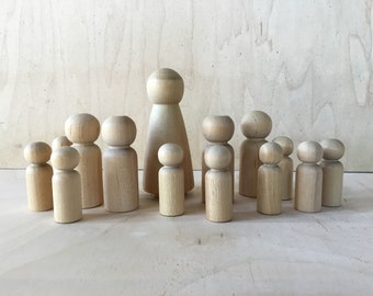 Random Lot of Wooden Peg People Quantity of 14
