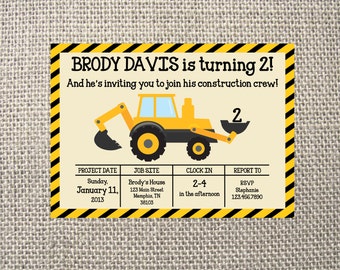 PRINTED or DIGITAL | Construction | Birthday Party Invitation | Invites | Dump Truck Transportation Bulldozer | Custom Invitations .82 each