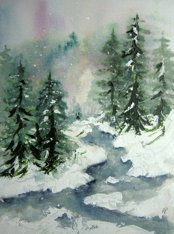 Winter Brook Print of Original Watercolor Landscape Painting