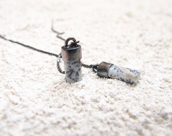 Sterling silver and Opalo dendrite earrings, sterling silver and earrings opal dendrite, long chain earrings, Theader earrings gemstone